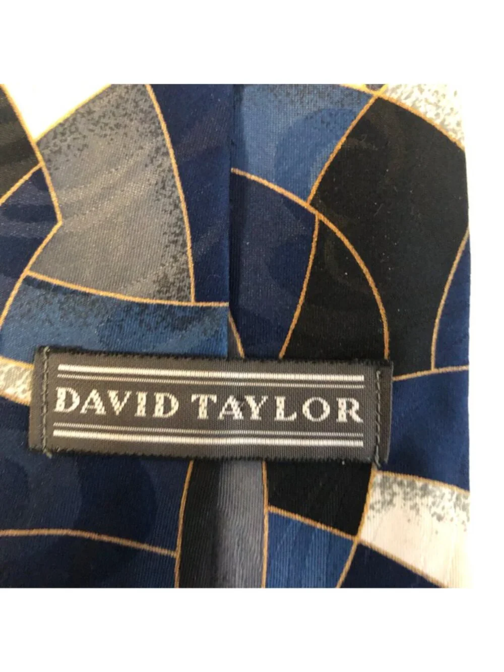 David Taylor Geometric Tie Blue Black Polyester Mens Necktie Office Formal Gift